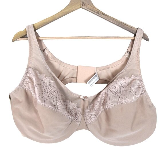 Glamorise Bra 48D Light Beige / Tan Lace Detail Underwire - Picture 1 of 7